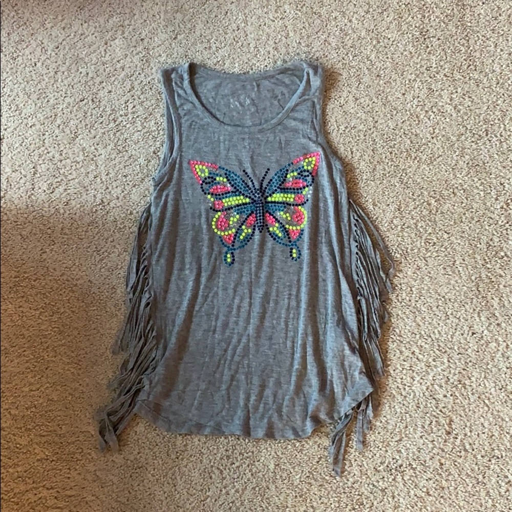 Butterfly Print Tank Top With Fringe